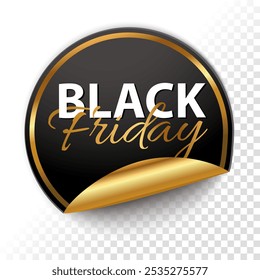Adesivo Black Friday e elementos de design de vetor dourado em um fundo preto