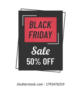 black friday sticker vector illustration. 50 percent off black friday sale promo advertising color vector illustration for annual black friday discounts in shops and online stores