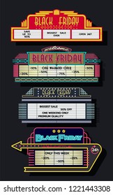 Black Friday Stickers Retro Cinema Signboards Style