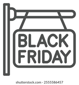 Black friday store signboard line icon, bi sales concept. Vector graphics. Board with text sign on white background, outline style icon for mobile or web design