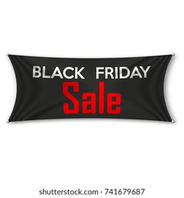 Black Friday. Black stretched flag banner on white background. Vector illustration.