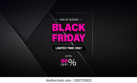 Black Friday. Stylish design for flyer, advertising banner, poster, header on website, landing pages, etc. Illustration on a black background.