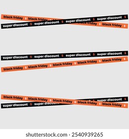 Black Friday Super Discount Ribbons. Black, White and Orange Vector for Big Sales. November Holidays.