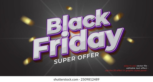 Black friday super offer custom font with editable 3D style effect