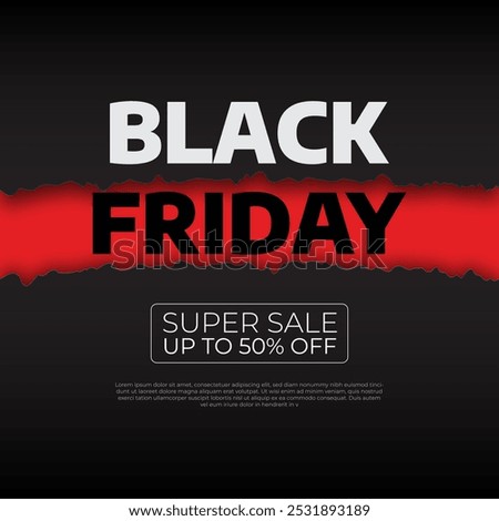 Black Friday Super Sale Background Banner on Ripped Off Black Foreground Paper 