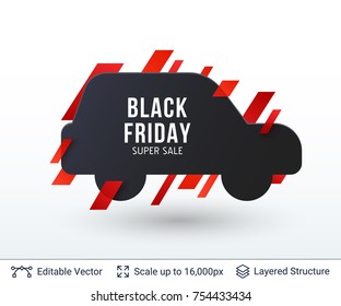 Black Friday Super Sale Badge. Car Transportation Silhouette. Vector Template For Big Discounts And Special Offers.