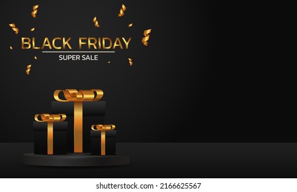 Black Friday Super Sale. Banner, poster on dark background.