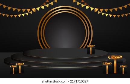 Black Friday Super Sale. Banner, poster on dark background. podium for sale.
