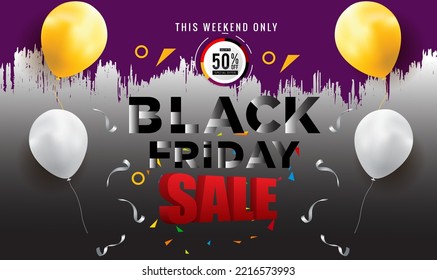 Black Friday Super Sale banner. Realistic 3d design stage podium. black Friday poster background, Open black gift box full of decorative, Golden text lettering, black discount label design.