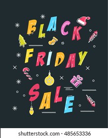 Black Friday Super Sale card. Advertisement banners, posters. Christmas Sale icons and promotional text isolated on background. Vector illustration. 