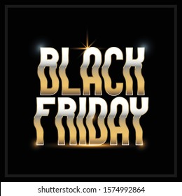 Black Friday Super Sale. Dark background golden text lettering.