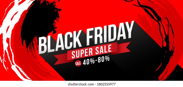 Black Friday super sale design with brush abstract stroke. Vector illustration