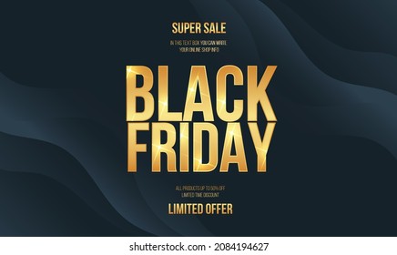 black friday super sale with golden effect text vector design illustration