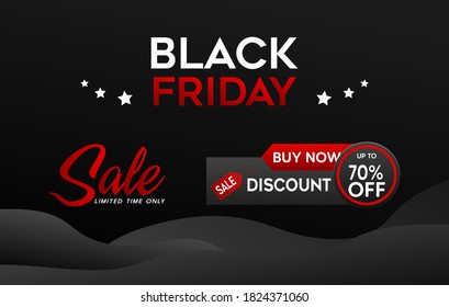 Black Friday super sale limited offer, red and black abstract banner layout in flat Free design Vector template with dark black background.