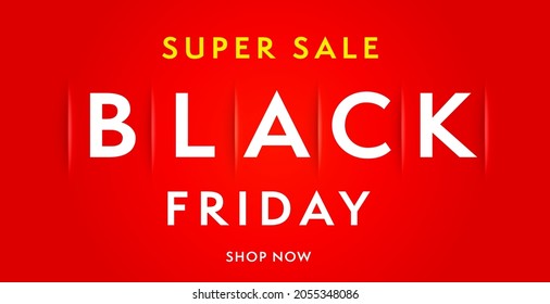 Black Friday super sale minimal web banner design template. Realistic poster ecommerce and internet promotion marketing campaign in social network or website vector illustration