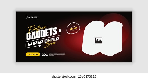 Black Friday Super Sale and  Music Gadget Product Social Media Cover Banner Design Template