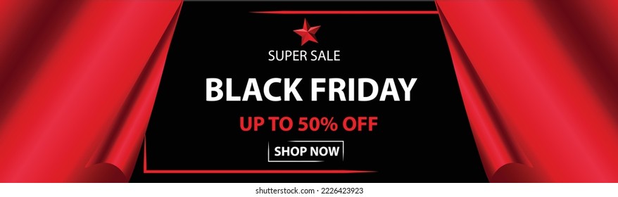 Black Friday Super Sale. Open gift .  text lettering. vector illustration. Black Friday sale banner layout design. star Black Friday.
