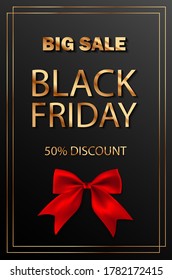 Black Friday Super Sale. Realistic black red bow. 