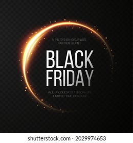 Black Friday Super Sale. Realistic Golden Luminous Round Frame. 
Light Golden Twirl.
Curve Light Effect Of Golden Line.
Luminous Golden Circle.
Light Gold Pedistal, Podium, Platform, Table.
Vector PNG