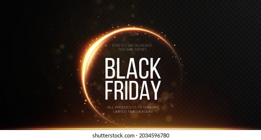 Black Friday Super Sale. Realistic Golden Luminous Round Frame. 
Light Golden Twirl.
Curve Light Effect Of Golden Line.
Luminous Golden Circle.
Light Gold Pedistal, Podium, Platform, Table.
Vector PNG