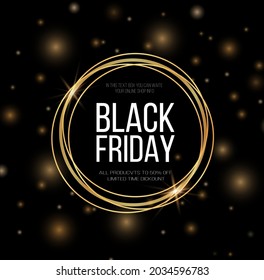 Black Friday Super Sale. Realistic Golden Luminous Round Frame. 
Light Golden Twirl.
Curve Light Effect Of Golden Line.
Luminous Golden Circle.
Light Gold Pedistal, Podium, Platform, Table.
Vector PNG