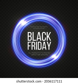 Black Friday Super Sale. Realistic Blue Luminous Round Frame. 
Light Golden Twirl.
Curve Light Effect Of Golden Line.
Luminous Golden Circle.
Light Gold Pedistal, Podium, Platform, Table.
Vector PNG