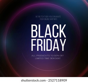 Super Venta del Black Friday. Marco redondo luminoso de neón realista. Anuncio de descuento para las vacaciones. PNG. Torbellino de neón ligero. Efecto de luz de curva de la línea de neón. Círculo azul luminoso.