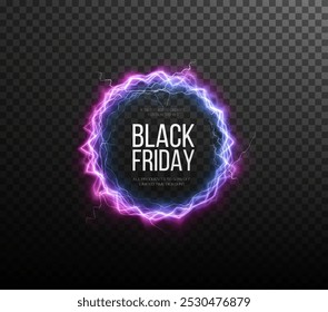 Black Friday Super Sale. Realistic luminous round frame. Discount banner for the holidays. PNG. Light Twirl. Curve light effect of line. Luminous circle.