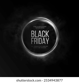 Black Friday Super Sale. Realistic neon luminous round light white frame. Discount banner for the holidays. PNG. Light neon Twirl. Curve light effect of neon dust. Luminous light circle.