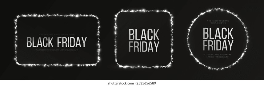 Black Friday Super Sale. Realistic neon luminous round frame set. Discount banner for the holidays. PNG. Light neon Twirl dust. Curve light effect of neon line. Luminous blue circle.	