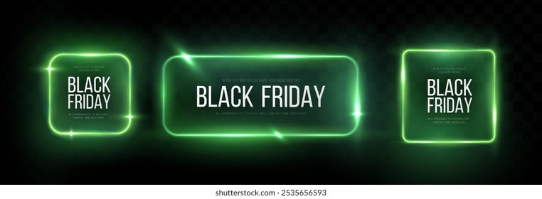 Super Venta del Black Friday. Conjunto de marco redondo luminoso de neón realista. Anuncio de descuento para las vacaciones. PNG. Polvo de neón ligero. Efecto de luz de curva de la línea de neón. Círculo azul luminoso.	