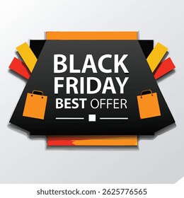 Black Friday Super Venda. Prateleira e pódio com realistas caixas pretas presentes com arcos de ouro. Texto dourado de fundo escuro com legendas em quadro de néon brilhante. ilustração vetorial