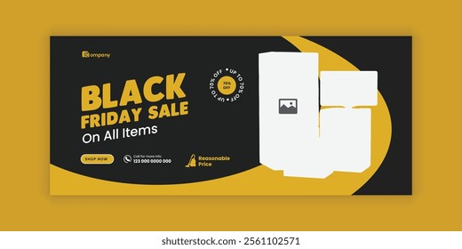 Black Friday Super Sale Social Media Cover Design or Home Appliance Sale web banner design Template and Kitchen Interior Equipment Sale online promotion Flash sale horizontal banner Template