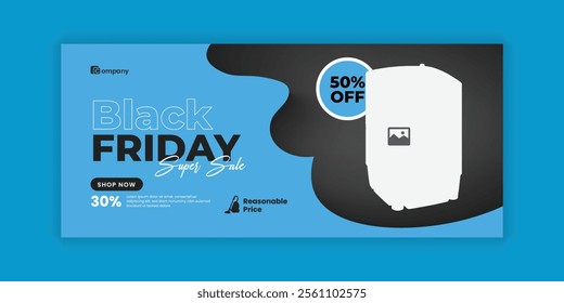 Black Friday Super Sale Social Media Cover Design or Home Appliance Sale web banner design Template and Kitchen Interior Equipment Sale online promotion Flash sale horizontal banner Template