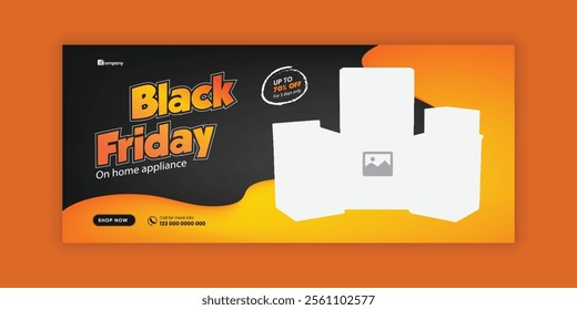 Black Friday Super Sale Social Media Cover Design or Home Appliance Sale web banner design Template and Kitchen Interior Equipment Sale online promotion Flash sale horizontal banner Template