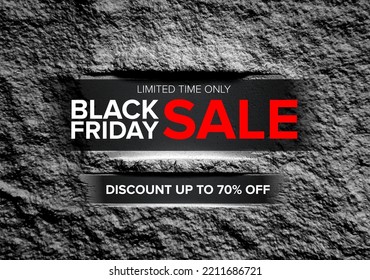 Black Friday Super Sale. Black square tag on the texture of the stone background. Sale and discount, template for your banner or poster. Vector illustration 