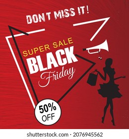 Black Friday super sale template, banner, poster, logo white color on dark background. vector illustration.
