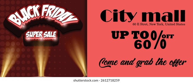 Black Friday super sale template with spot light, can be used in online selling market flyer, advertising, discount announcement, easily editable flyer, vector art illustration