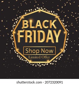 Ilustración vectorial Black Friday Super Sale con fondo oscuro y letras de texto dorado