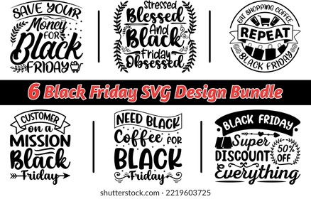 Black Friday SVG Vector Template Design Bundle for print on t-shirts, shirts, bags, caps, mugs, and sale badges.