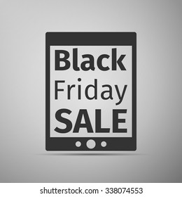 Black friday tablet design element icon on grey background. Vector Illustration