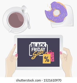 Black Friday tablet. Isolated on a white background