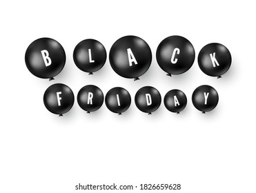 Schwarzer Freitag. Schwarze Ballons mit Text - Black Friday. Vektorgrafik