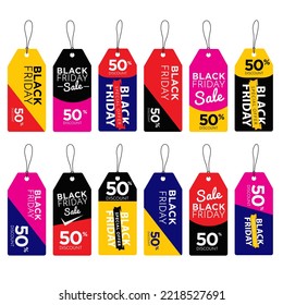 Black Friday Tag Design Template Set with Various Color