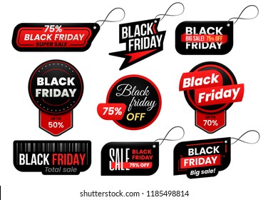 Black friday tag. Market sale tags, shopping sales sign label and promo marketing labels best price save coupon card. Vector 2018 design isolated sign set