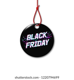 Black Friday. Black tag on the rope. Vector illustration.