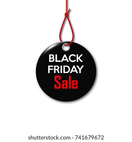 Black Friday. Black tag on the rope. Vector illustration.