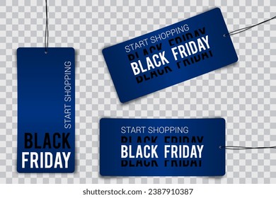 Black friday tag rectangular banner and the rope hanging on transparent background