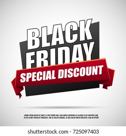 Black Friday tag. Black Friday sale banner. Red ribbon.