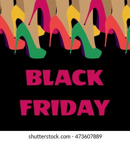 Black Friday tag. Vector illustration. Poster with legs and shoes